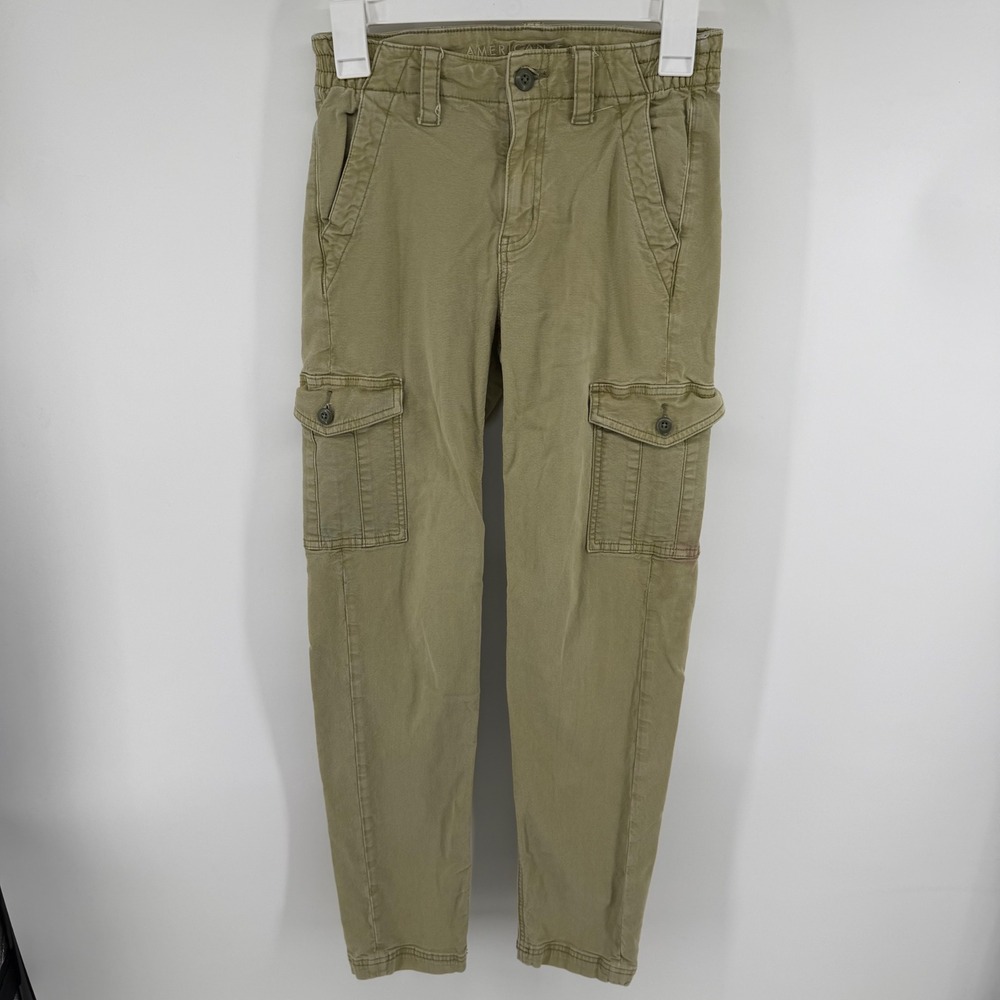 American Eagle Womens Olive Khaki Stretch Cargo Jogger Pants Size‎ 00 High Rise